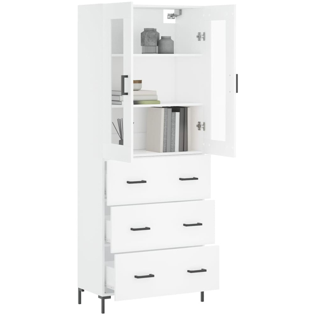 vidaXL 2 Glass Door 3 Drawer White Highboard Image 3