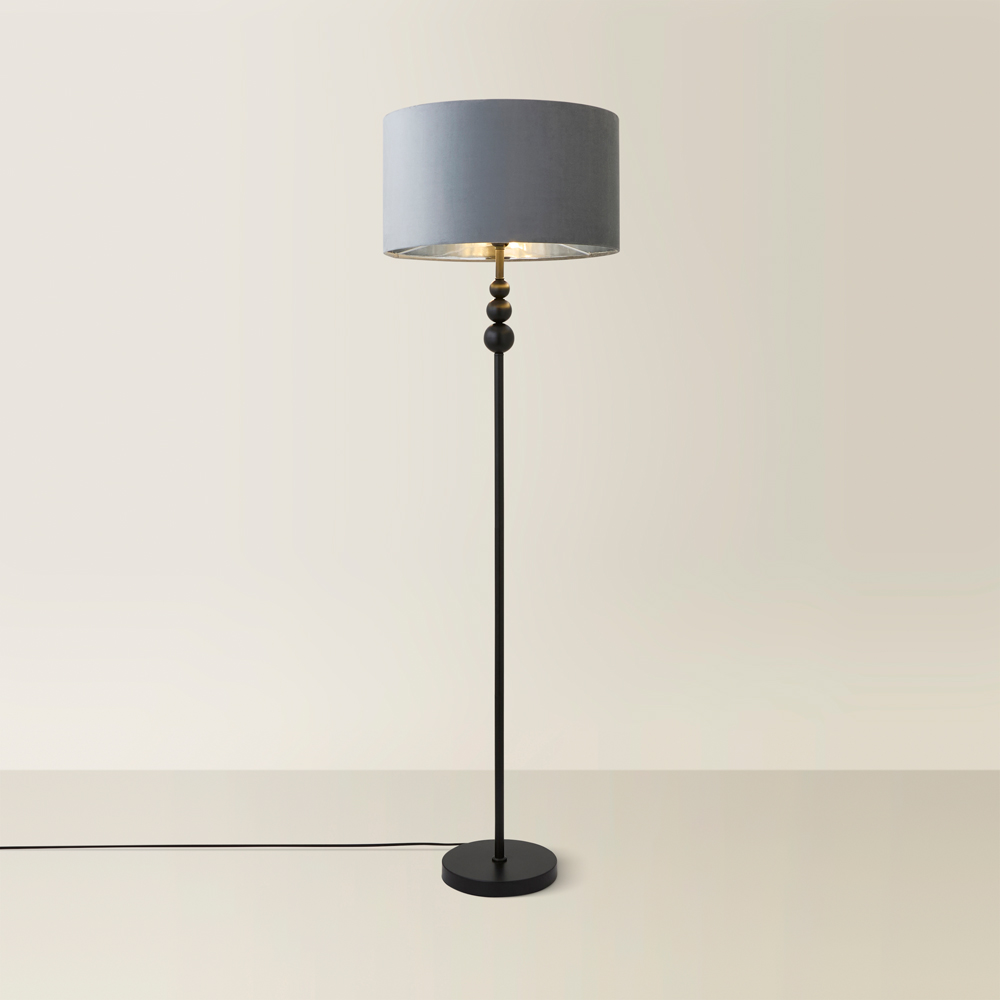 ValueLight Marissa Grey Velvet Chrome Inner Shade Black Stacked Ball LED Floor Lamp Image 5