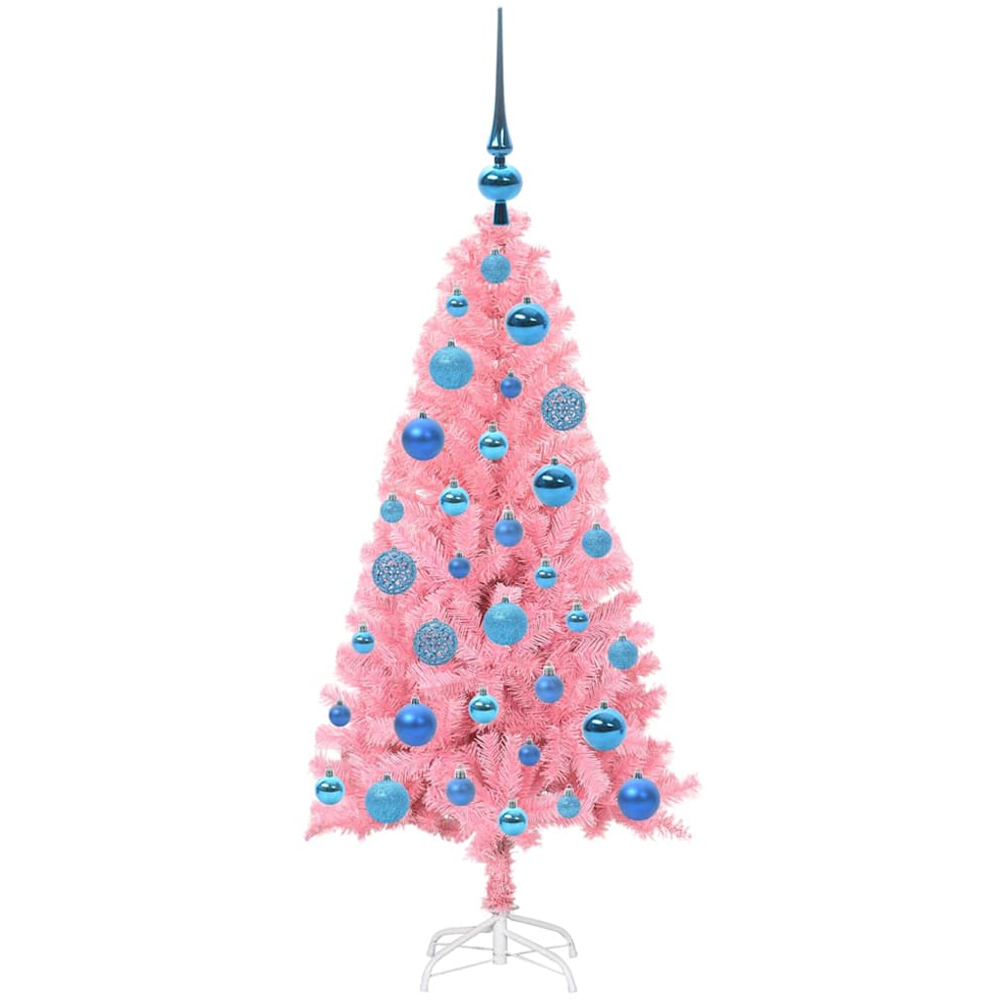 vidaXL Pre-Lit Blue Bauble Pink Artificial Christmas Tree 5ft Image 2