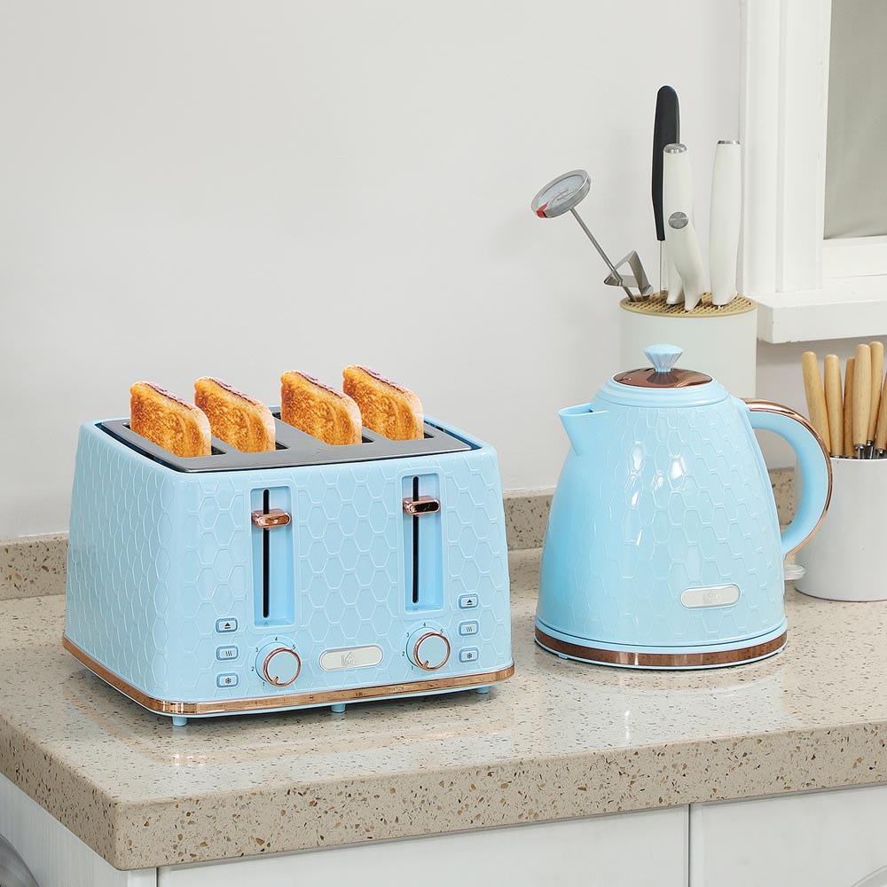 HOMCOM 800-180V71LB 1.7L Light Blue and 4 Slice Toaster Set Image 2