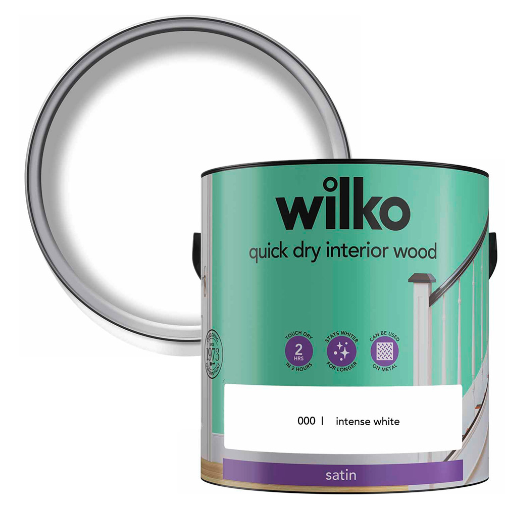 Wilko Quick Dry Intense White Satin Wood Paint 2.5L Image 1