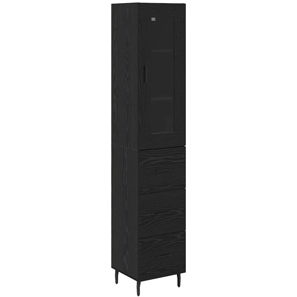 vidaXL Single Glass Door 3 Drawer Black Oak Sideboard Image 2