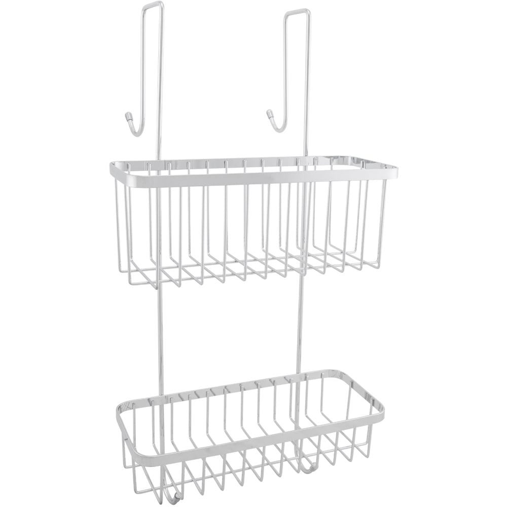Silver 2 Tier Over The Door Hanging Bathroom Rack Image