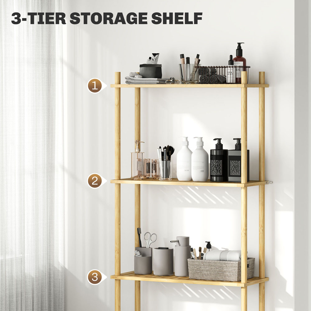 HOMCOM 3 Shelf Natural Slatted Bamboo Over Toilet Storage Unit Image 5