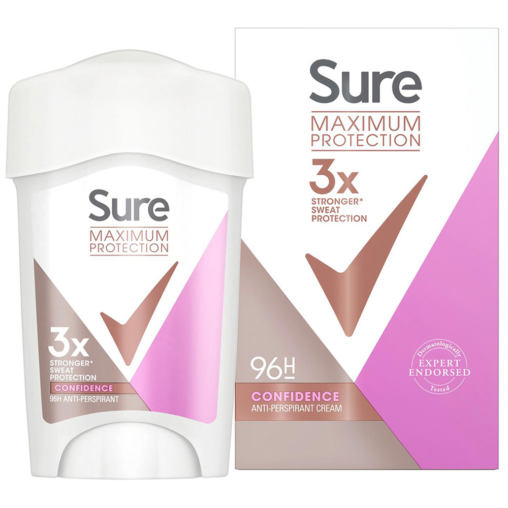 Sure Women Maximum Protection Confidence Anti-Perspirant Deodorant Cream Stick 45ml 12 Pack Image 2