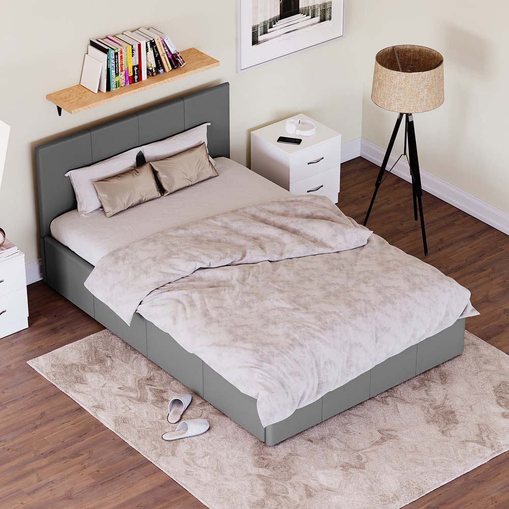 Vida Designs Lisbon Small Double Grey Ottoman Faux Leather Bed Frame Image 5