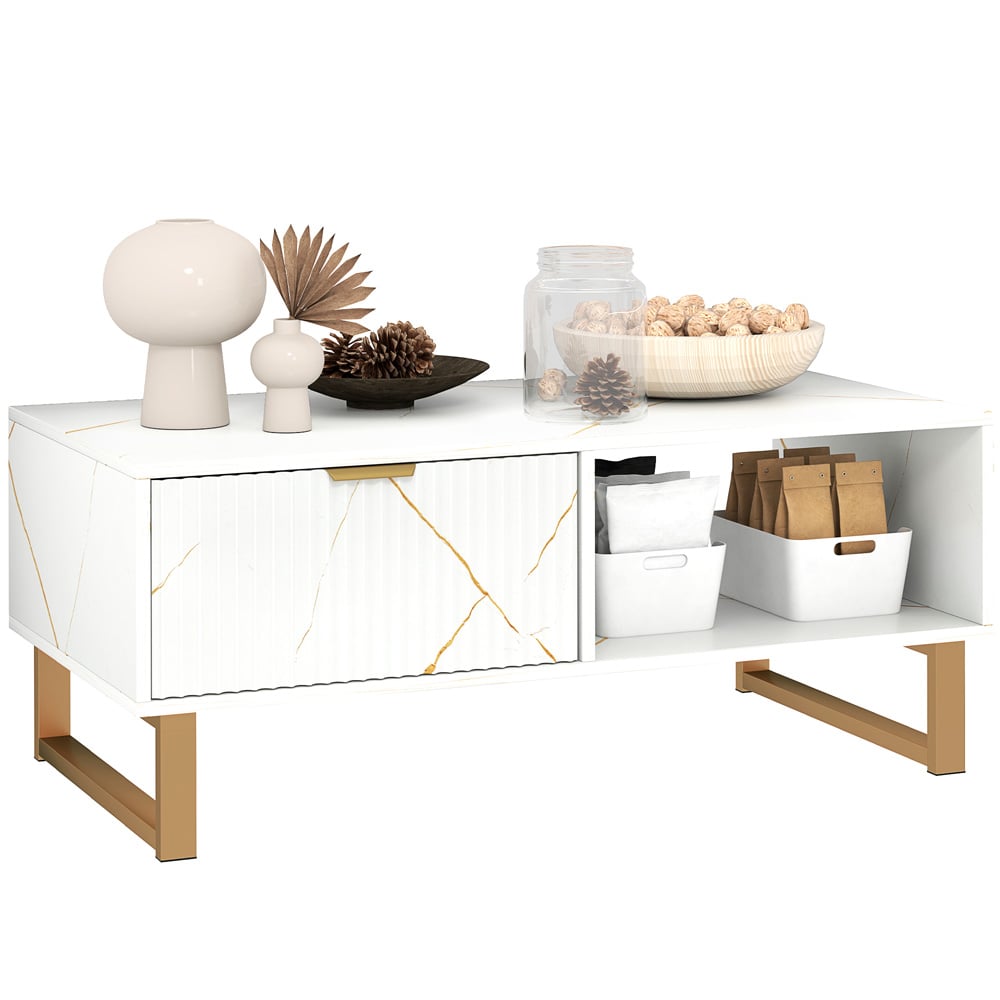 HOMCOM Single Drawer Single Shelf White Coffee Table Image 2