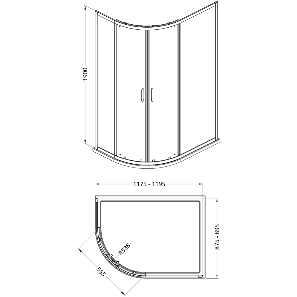 Oem Brushed Brass Offset Quadrant 1200 x 900mm Image 2