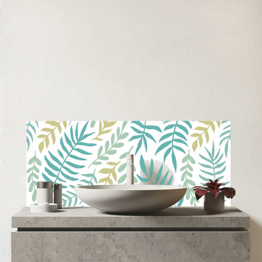 Warren Reed Designer Multicolour Leaves and Branches Glass Bathroom Splashback 25 x 60cm Image 1
