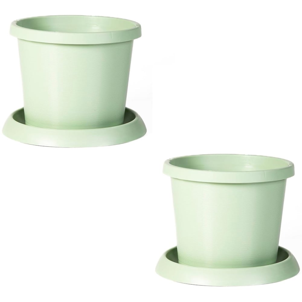 Garden Gear Pistachio Green Plastic Plant Pot with Saucer 42cm 2 Pack Image 1