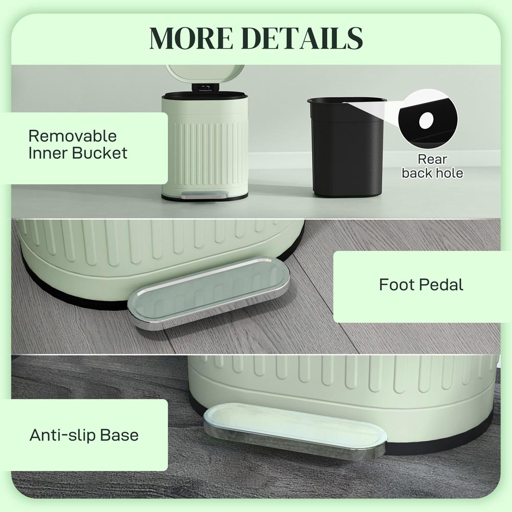 HOMCOM Light Green Metal Pedal Kitchen Bin with Soft Close Lid 20L Image 7