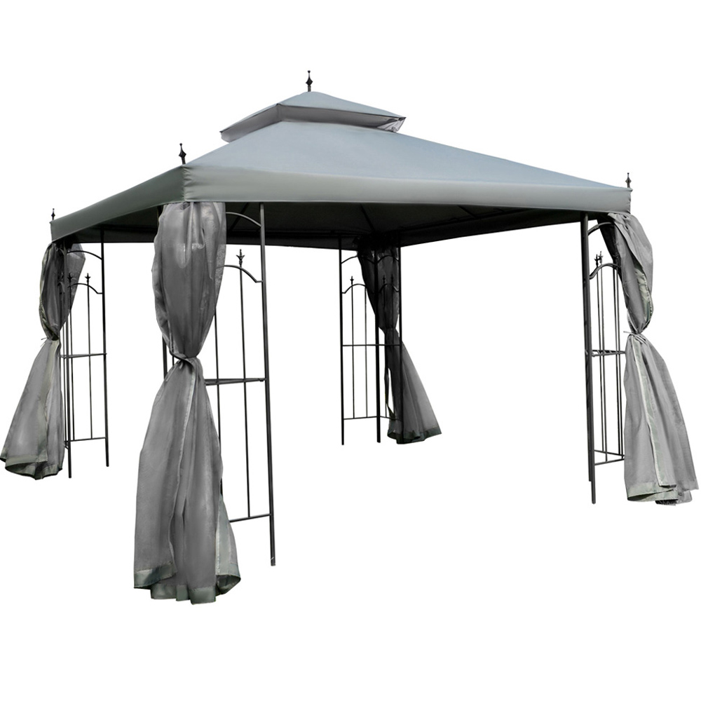 Outsunny 3 x 3m Sun Grey Double Top Gazebo with Mesh Curtains Image 2