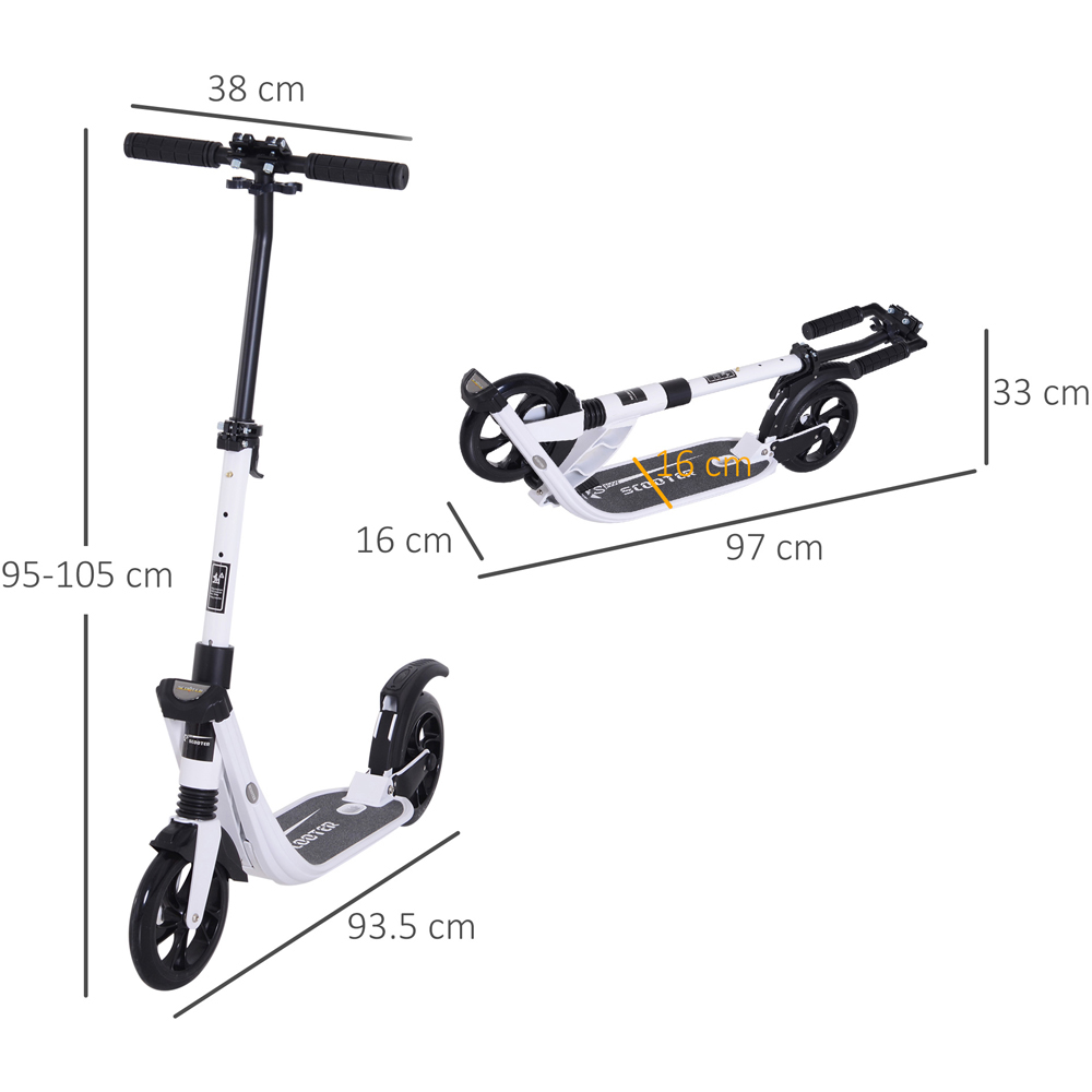 HOMCOM Kick Scooter with Adjustable Handlebars Rear Brake & Shock Absoprtion White Image 6