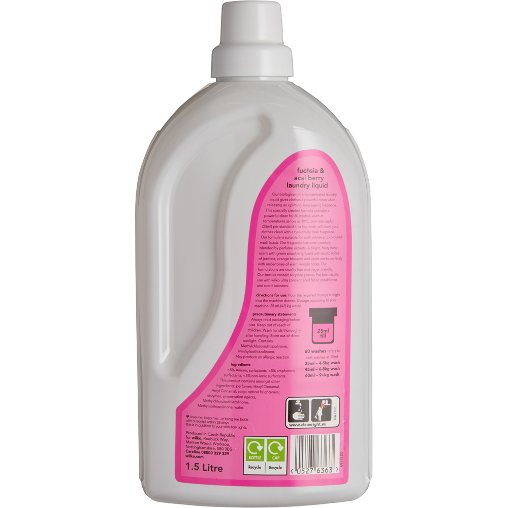 Wilko Biological Fuchsia and Acai Berry Laundry Liquid 60 Washes 1.5L Image 2