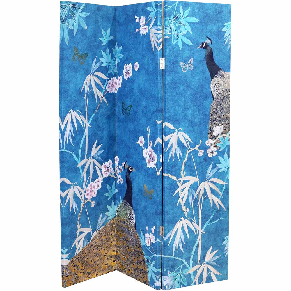 Arthouse Peacock Printed 3 Panel Room Divider Image 1