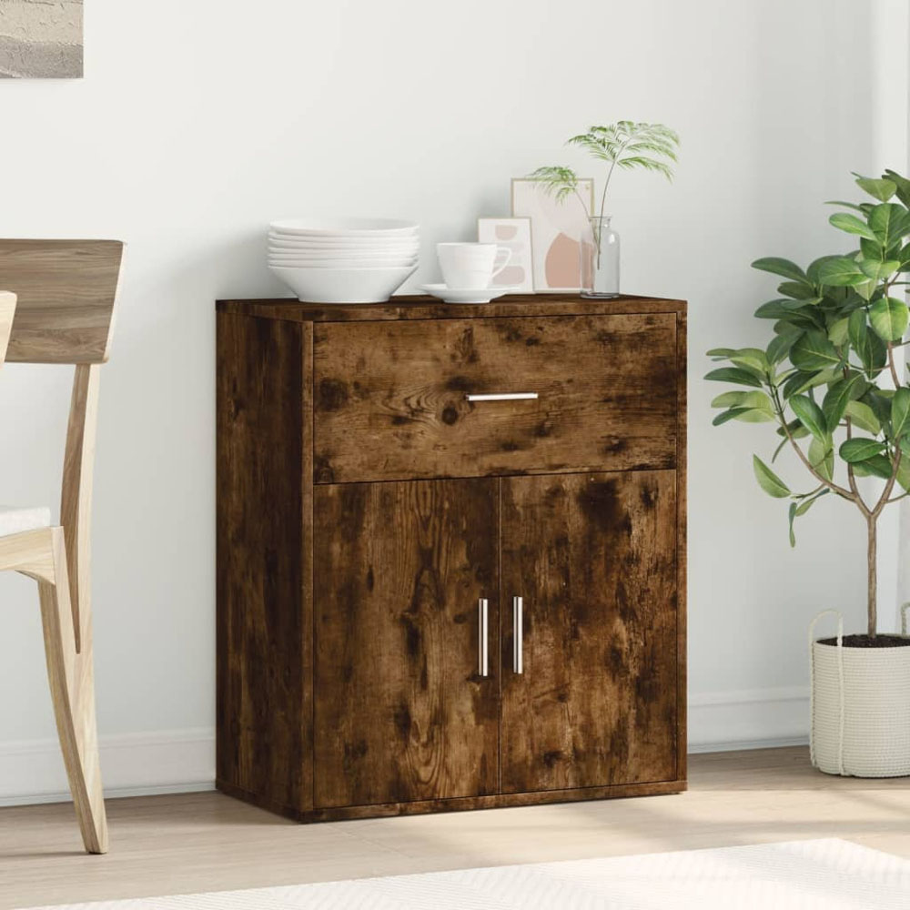 vidaXL 2 Door Single Drawer Smoked Oak Sideboard Image 3