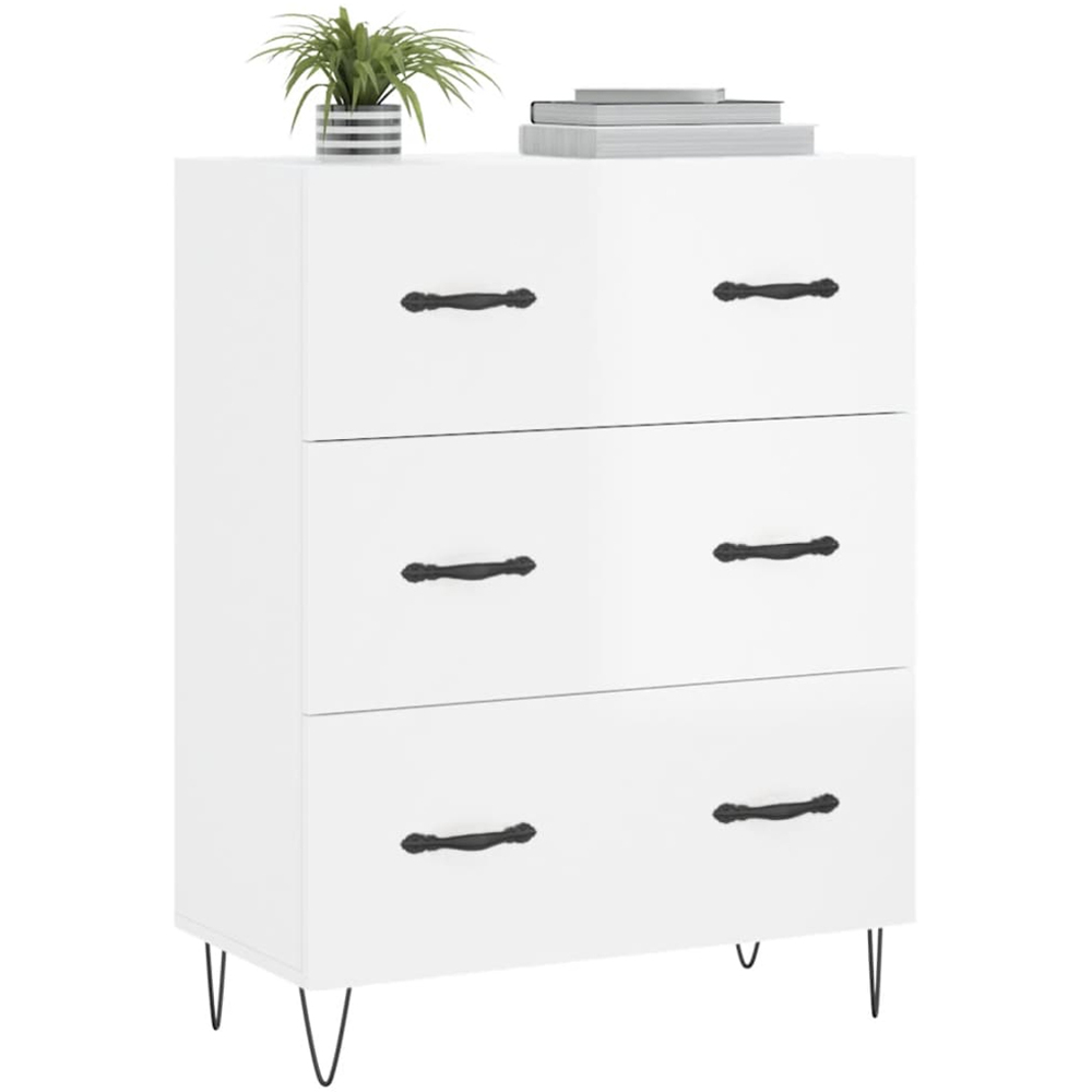 vidaXL 3 Drawer High Gloss White Wide Sideboard Image 3