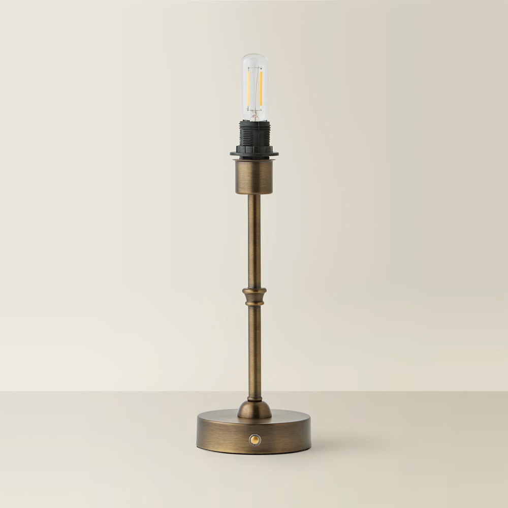 ValueLights Lowe Brushed Brass Metal Portable Rechargeable Table Lamp Base with Bulb Image 3