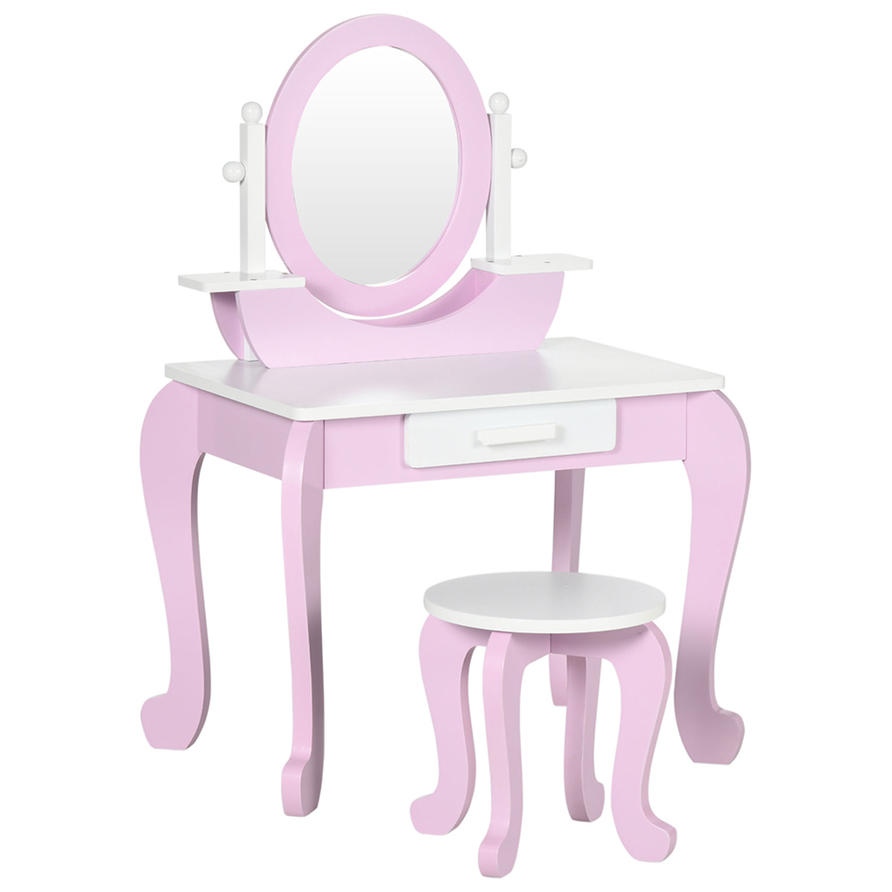 ZONEKIZ Kids Dressing Table Set with Stool and Mirror Image 1