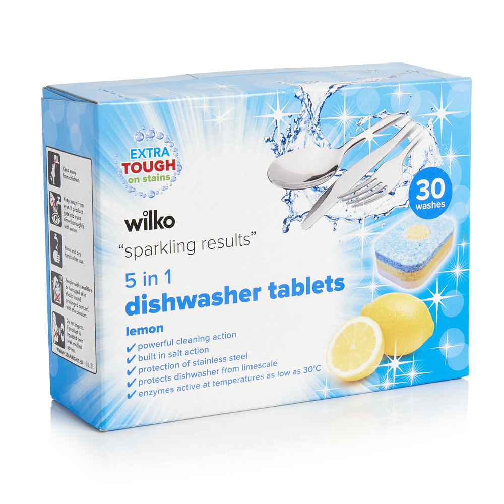 Wilko 5 In 1 Lemon Dishwasher Tablets 30 Pack Wilko