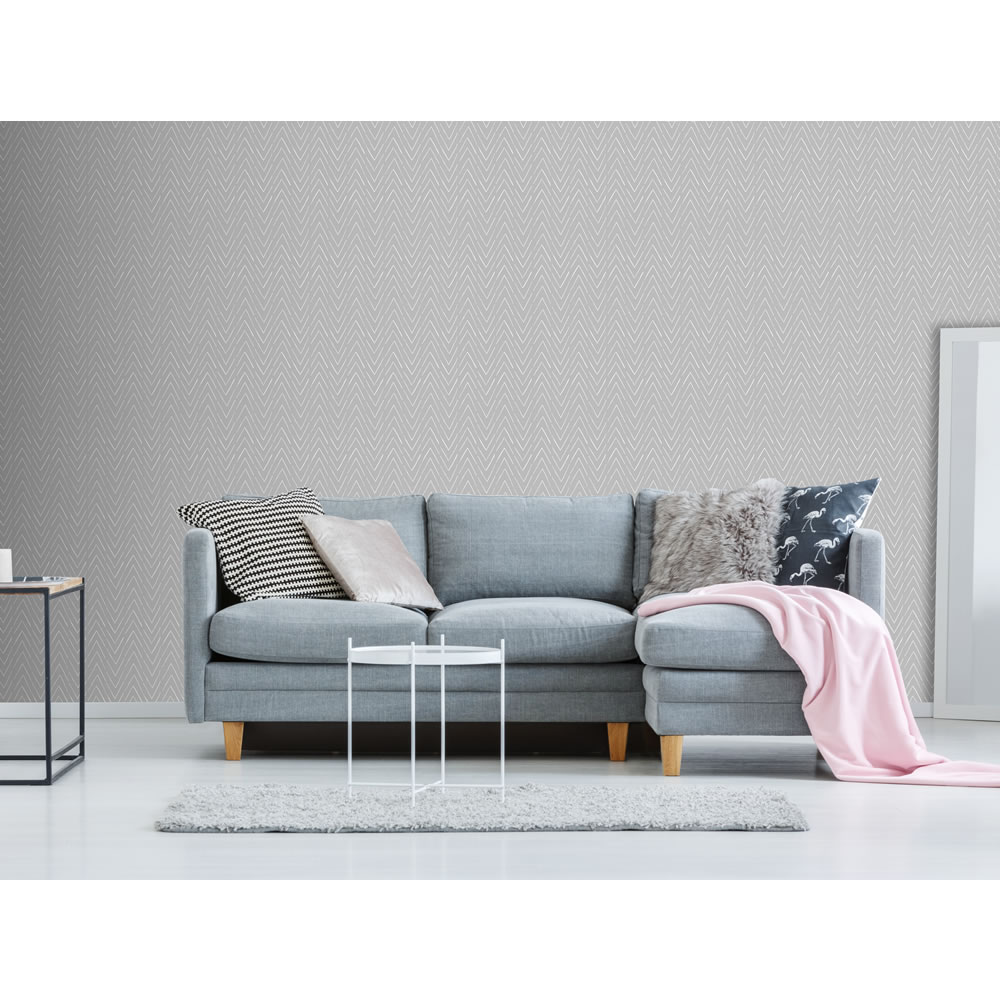 Wilko Wallpaper Zig Zag Stripe Grey Wilko