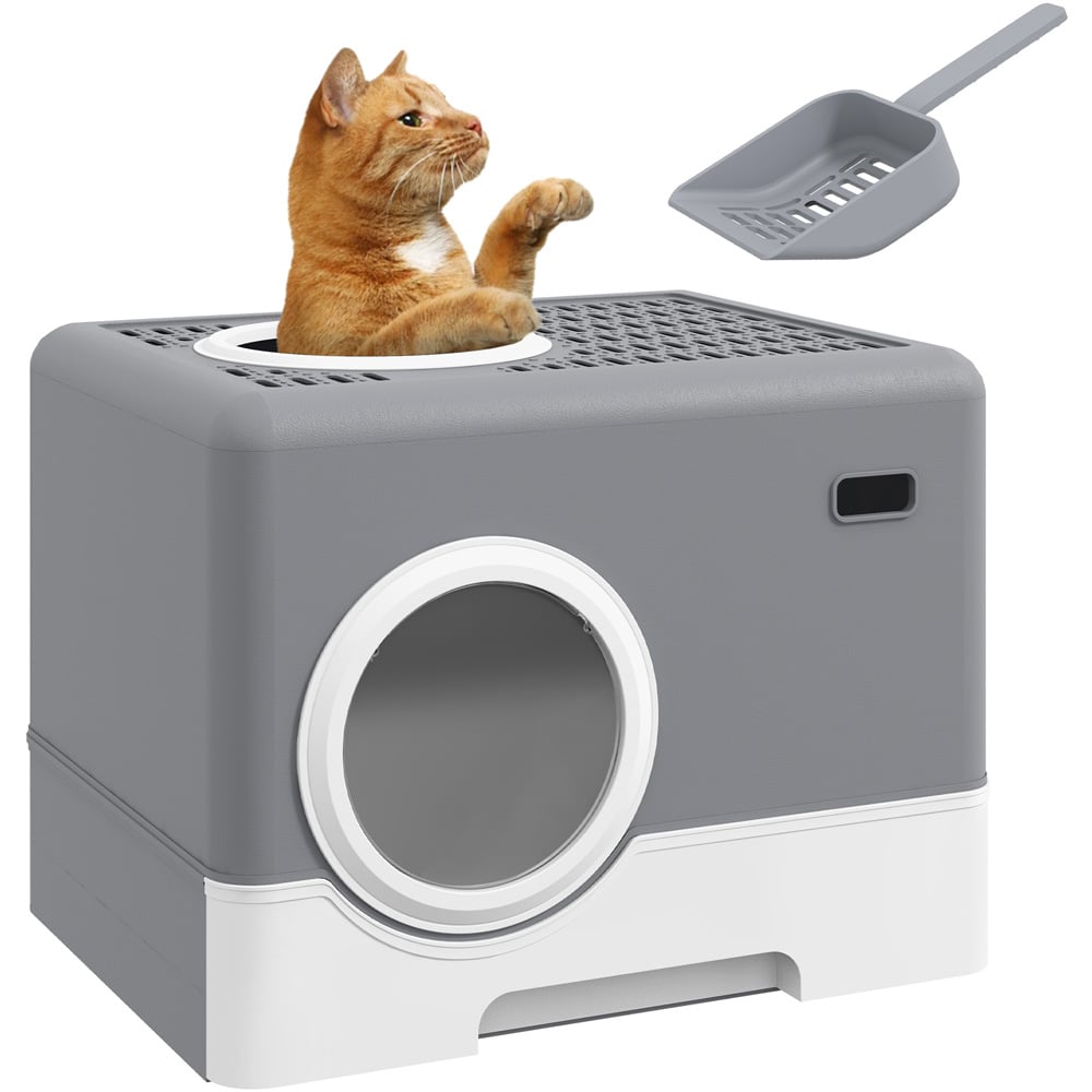 PawHut Grey Cat Litter Box 39 x 52 x 41cm Image 1