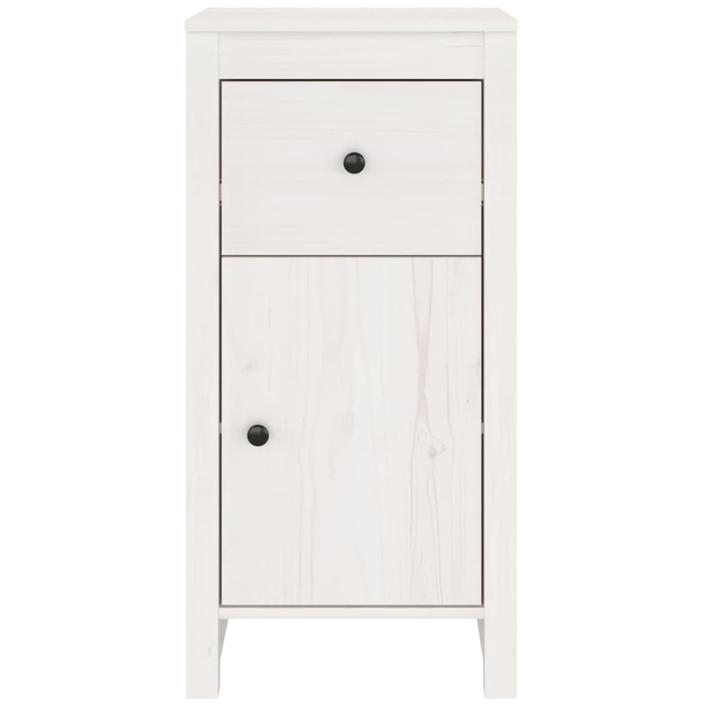vidaXL Single Door Single Drawer White Solid Pine Wood Sideboard Set of 2 Image 4