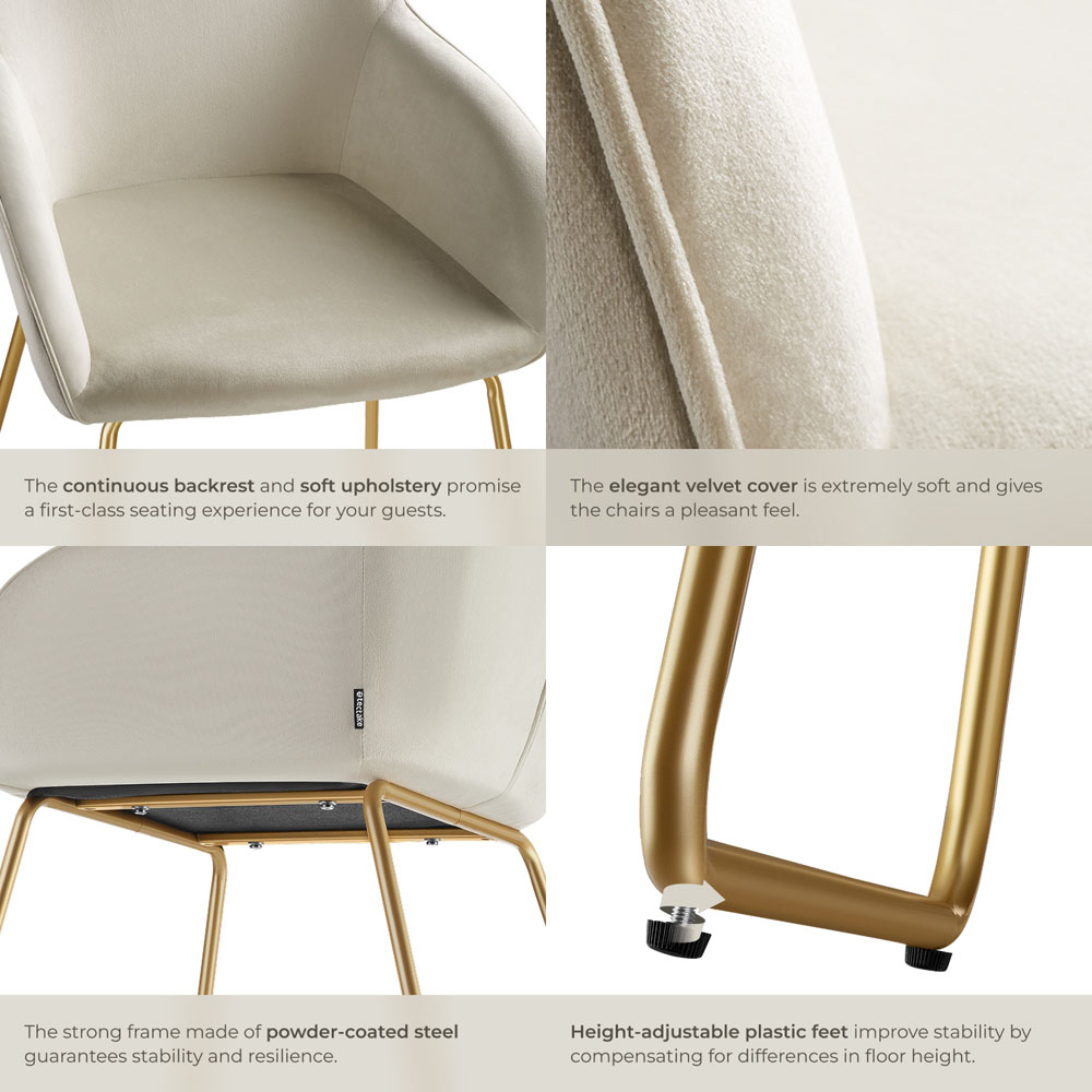 tectake Jeane Cream and Gold Velvet Look Dining Chair Image 6