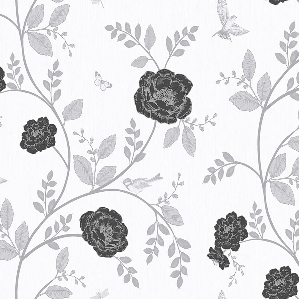 Wilko Rosanna Floral Black And White Wallpaper Wilko