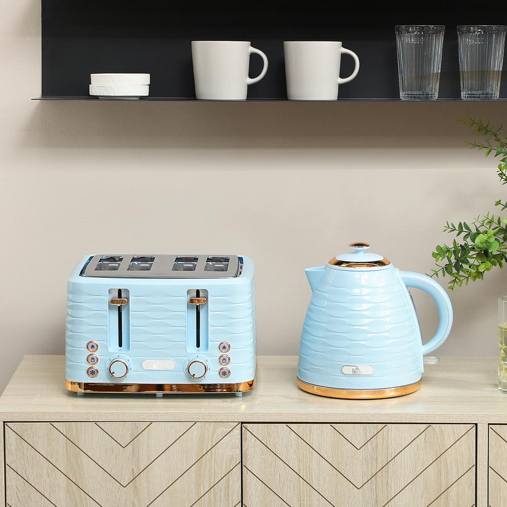 HOMCOM 800-162V72LB Light Blue 1.7L Kettle and 4 Slice Toaster Set Image 7