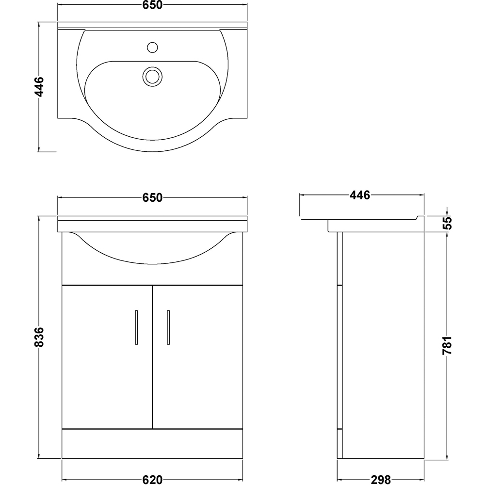 nuie Mayford 2 Door Gloss White Floor Standing Vanity Unit with Round Ceramic Basin 650mm Image 2