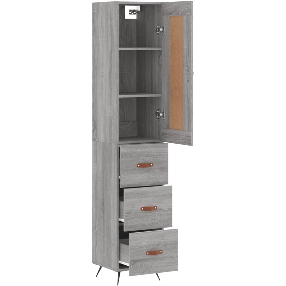 vidaXL Single Door 3 Drawer Grey Sonoma Slim Highboard Image 4