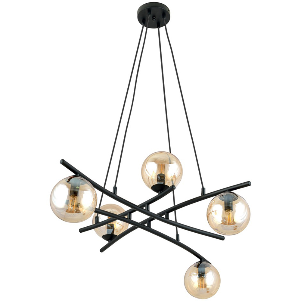 Emibig Essa 5 Light Amber Shade Black E14 Ceiling Pendant Light Image 1