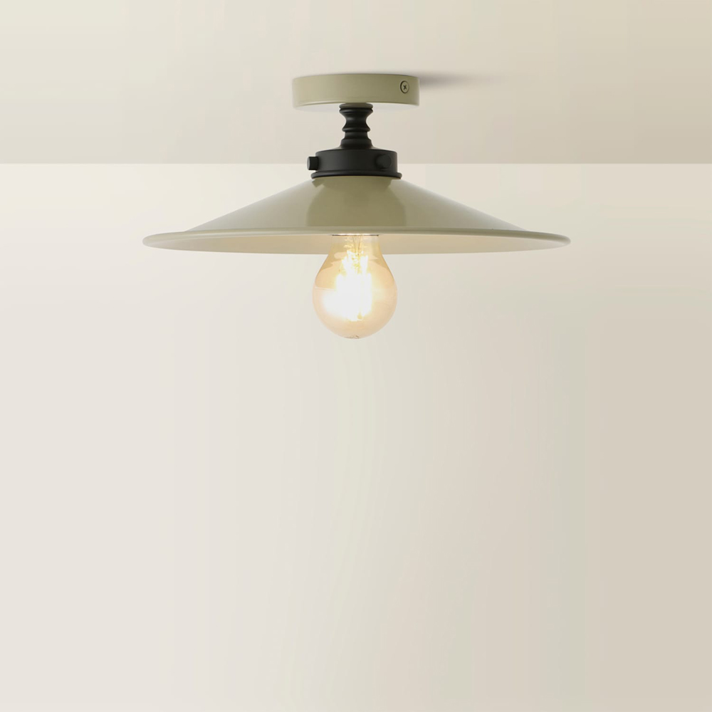ValueLights Hampstead Green Rolled Edge Tapered Flush Ceiling Light with Bulb Image 5