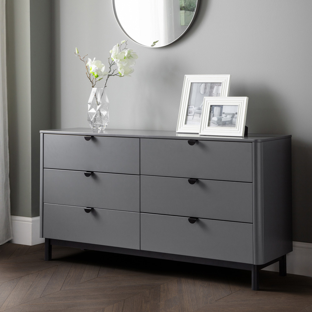 Julian Bowen Chloe 6 Drawer Storm Grey Lacquer Wide Chest of Drawers Image 9