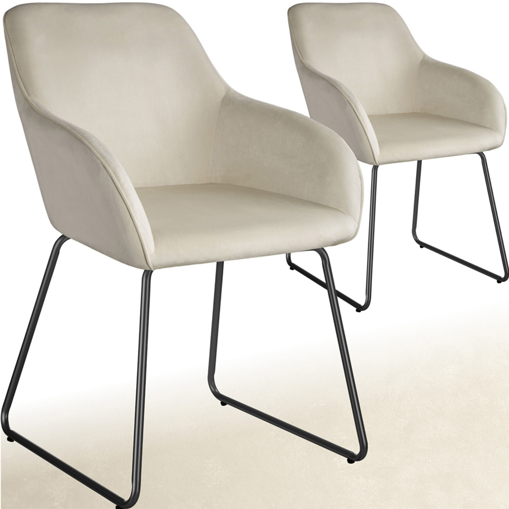 tectake Jeane Set of 2 Cream and Black Velvet Look Dining Chair Image 2