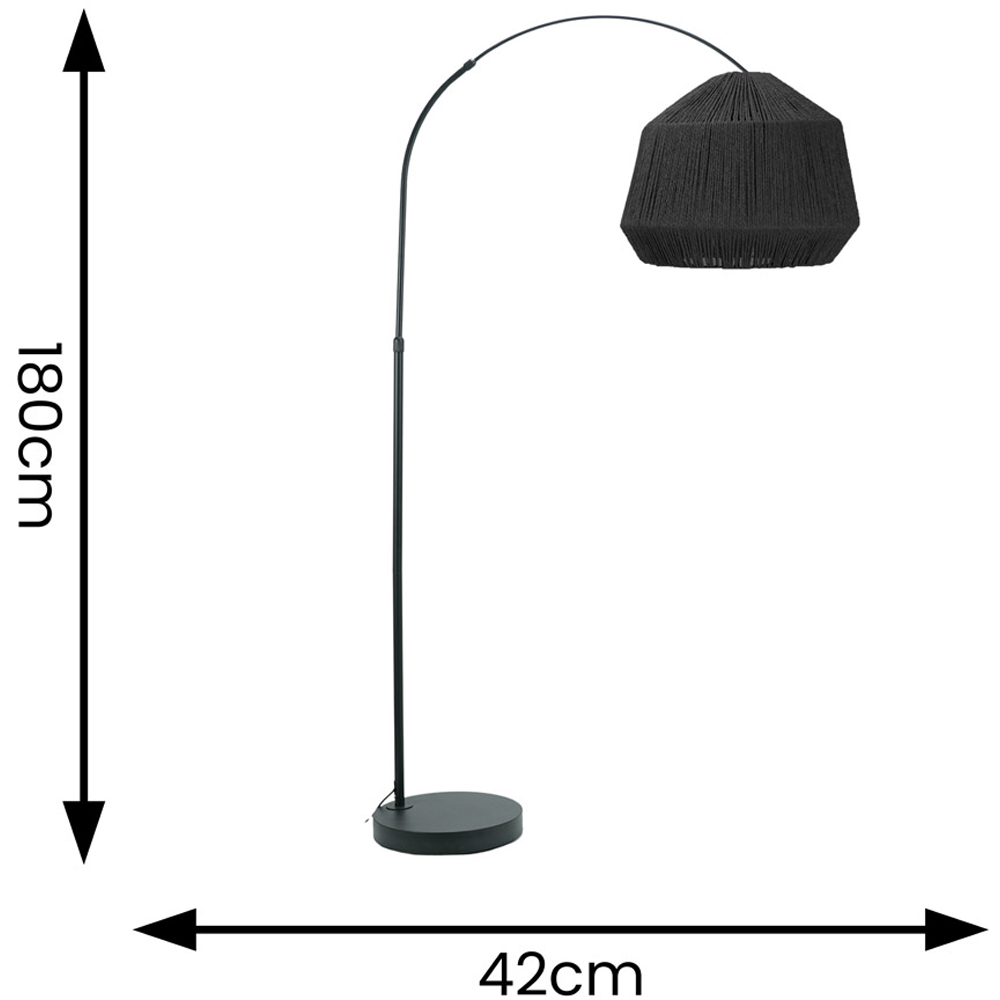 ValueLights Louis Black Rope Dome Shade Black Curved LED Floor Lamp Image 4