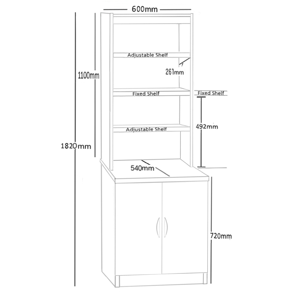 R White Cabinets 2 Door 4 Shelf White Desk Height Cupboard with Hutch Image 5