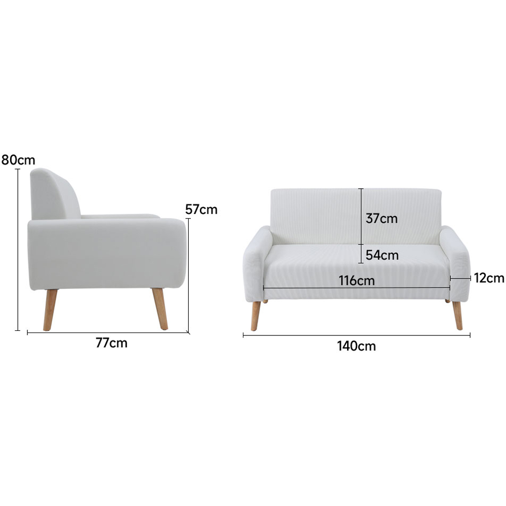 Living and Home 2 Seater White Corduroy Loveseat Sofa Image 9