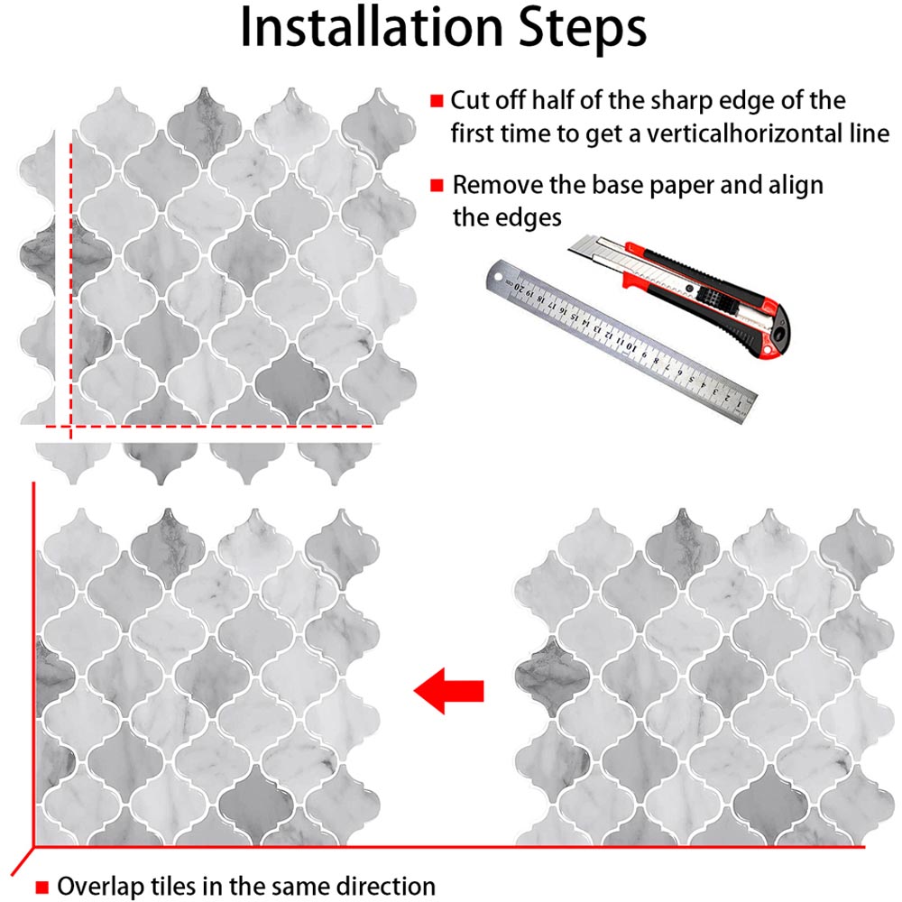 Living and Home 2.5mm Lantern Marble Mosaic Peel and Stick Backsplash Tile 10 Pack Image 7