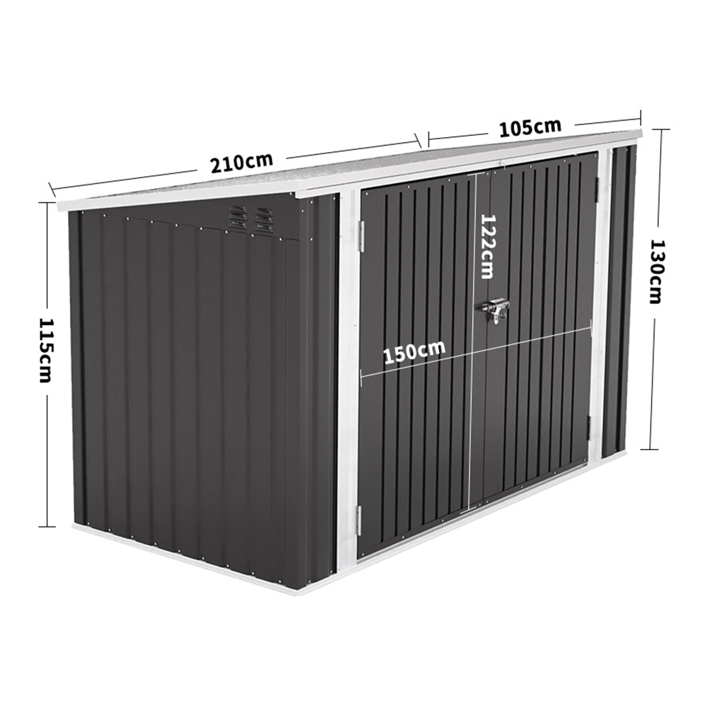 Living and Home 4.2 x 6.8 x 3.4ft Black Heavy Duty Steel Bicycle Storage Shed Image 8