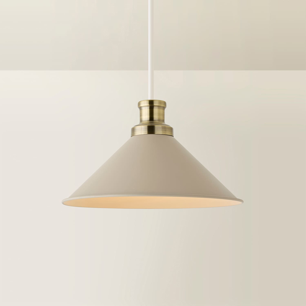ValueLights Morgan Beige Tapered Metal Shade with Rolled Edge and Metallic Fitting Image 3
