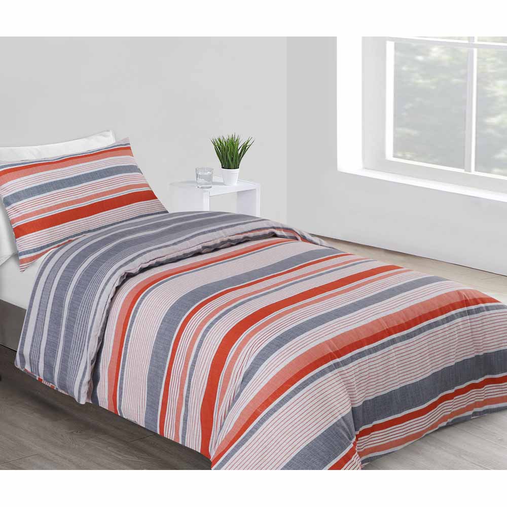 Wilko Terracotta Stripes Duvet Set Single Wilko