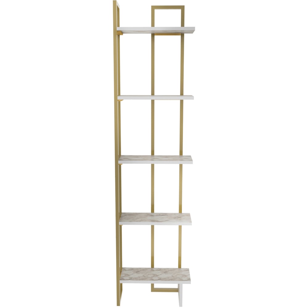 Decorotika Alice 5 Shelf Gold and White Marble Effect Corner Bookshelf Image 2