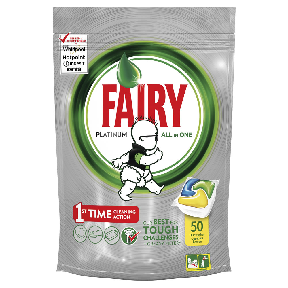 Fairy Platinum All in One Lemon Dishwasher Tablets  50 pack Image