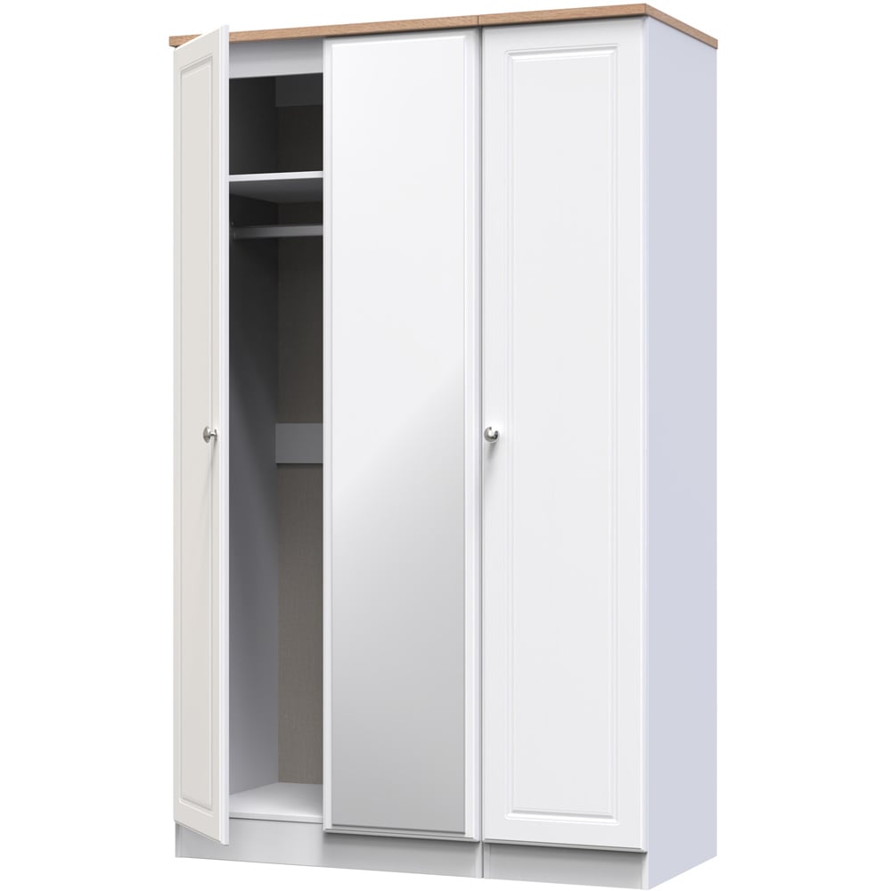Crowndale Norfolk 3 Door White Ash and Bardolino Oak Mirror Wardrobe Image 6