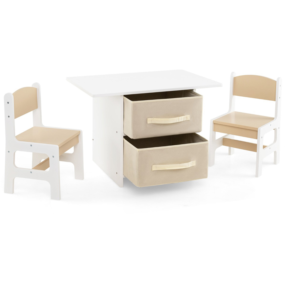 Costway 2 Seater Beige Toddler Wooden Activity Table Set Image 2