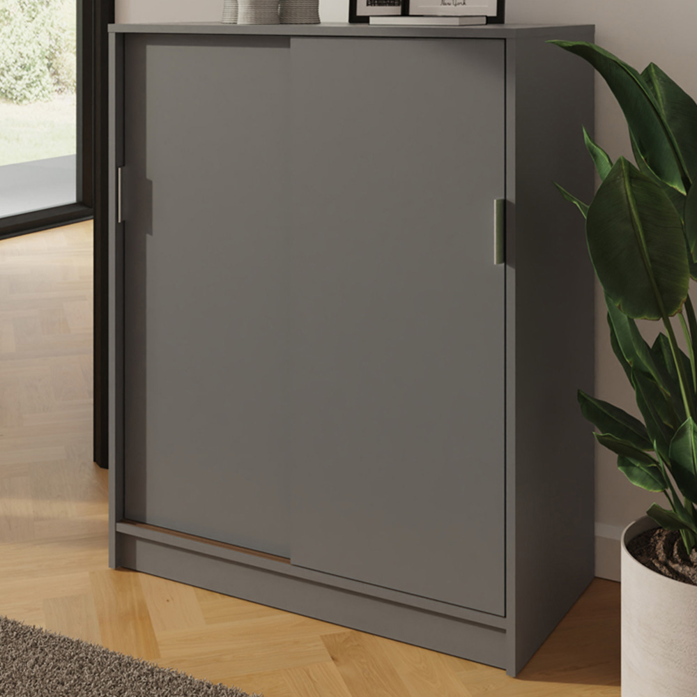 GFW Leighton 2 Sliding Door Grey Shoe Cabinet Image 1