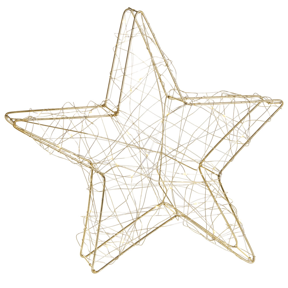 Wilko Midnight Magic Gold Star Wire Christmas Decoration with LED Lights Image 1
