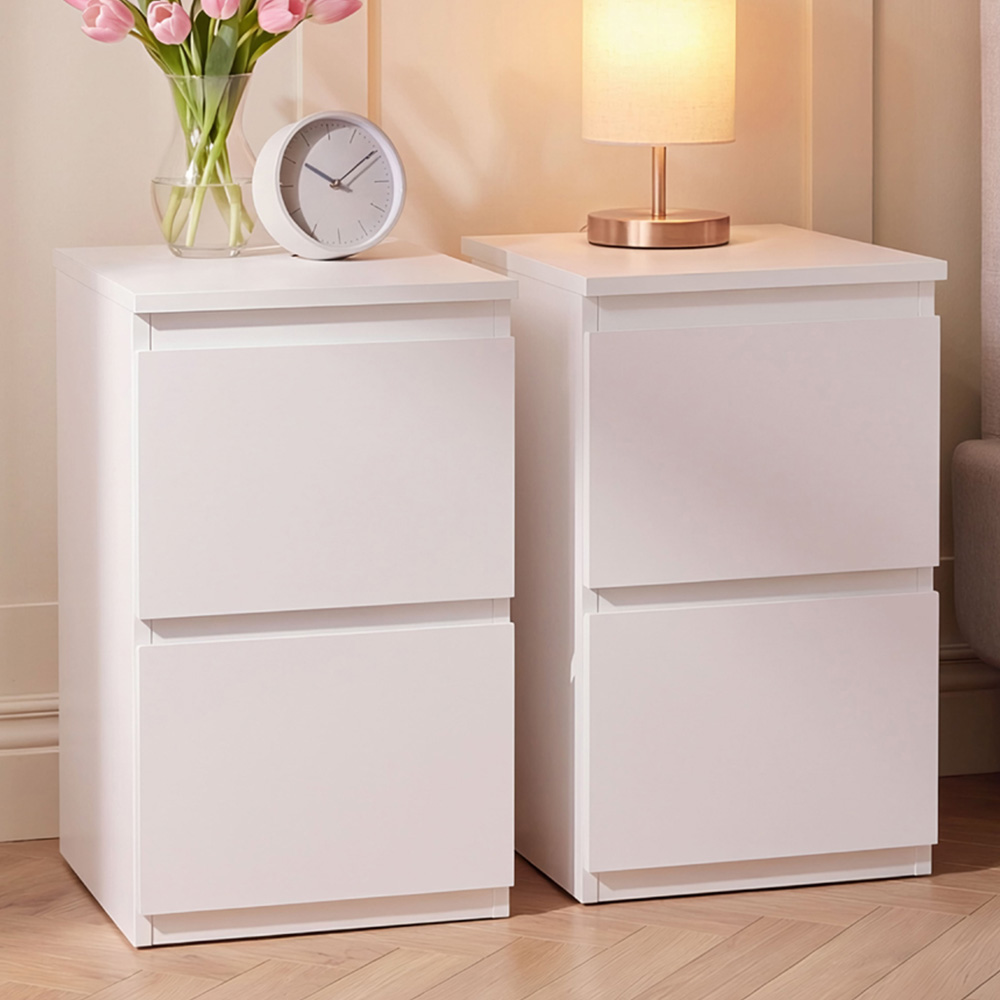 VIDA DESIGNS Denver 2 Drawer White Bedside Cabinet Set of 2 Image 1